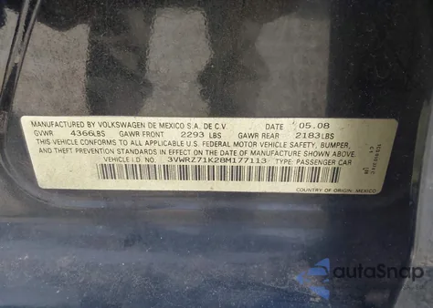 2008 Volkswagen Jetta Se/Sel из США, поврежденный, VIN 3VWRZ71K28M177113